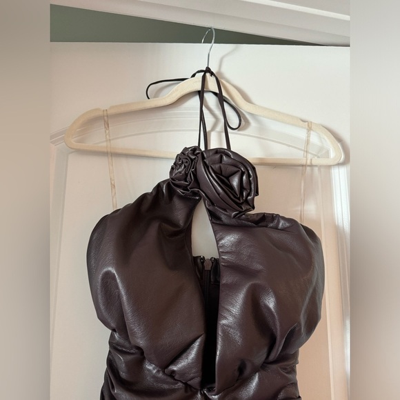 House of CB Olivia BITTER CHOCOLATE VEGAN LEATHER MINI DRESS Size xs - Picture 8 of 9